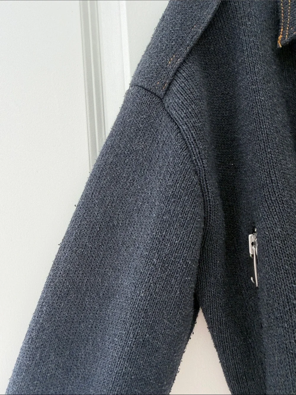 Zara Black Cropped Knit Moto Jacket with Silver Hardware
